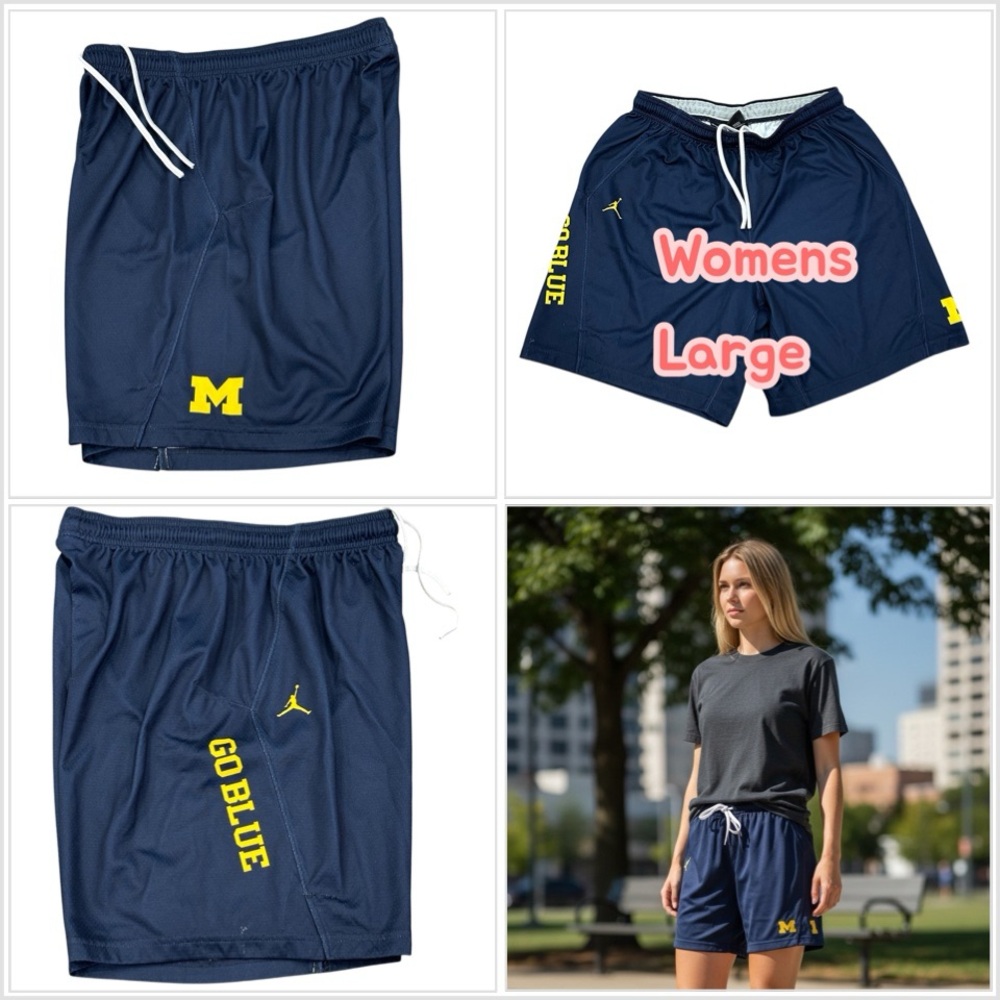 Jordan Michigan Wolverines Large Shorts Navy Maze Basketball Gripper Waistband